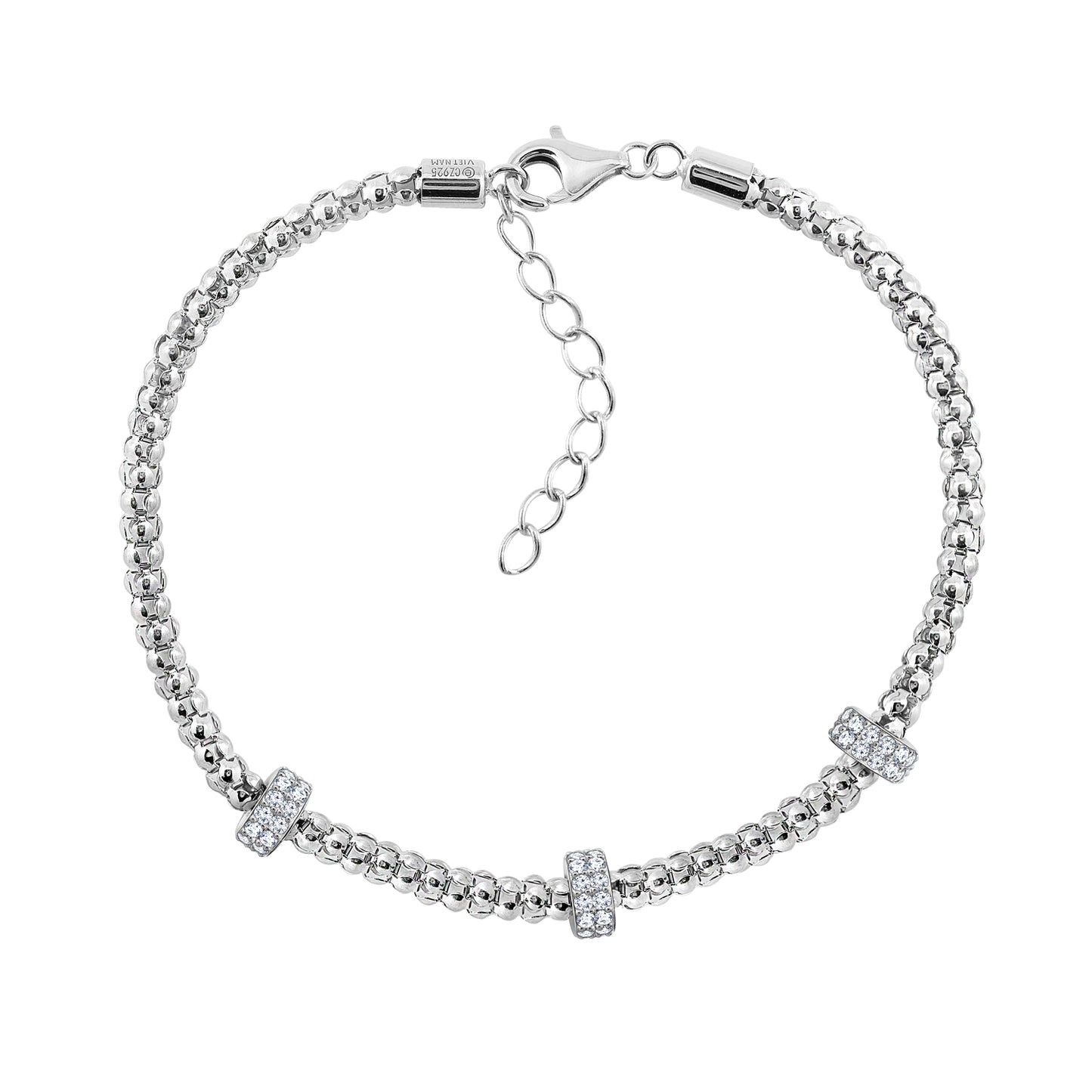 Pave Roundel Station Bracelet With Popcorn Chain