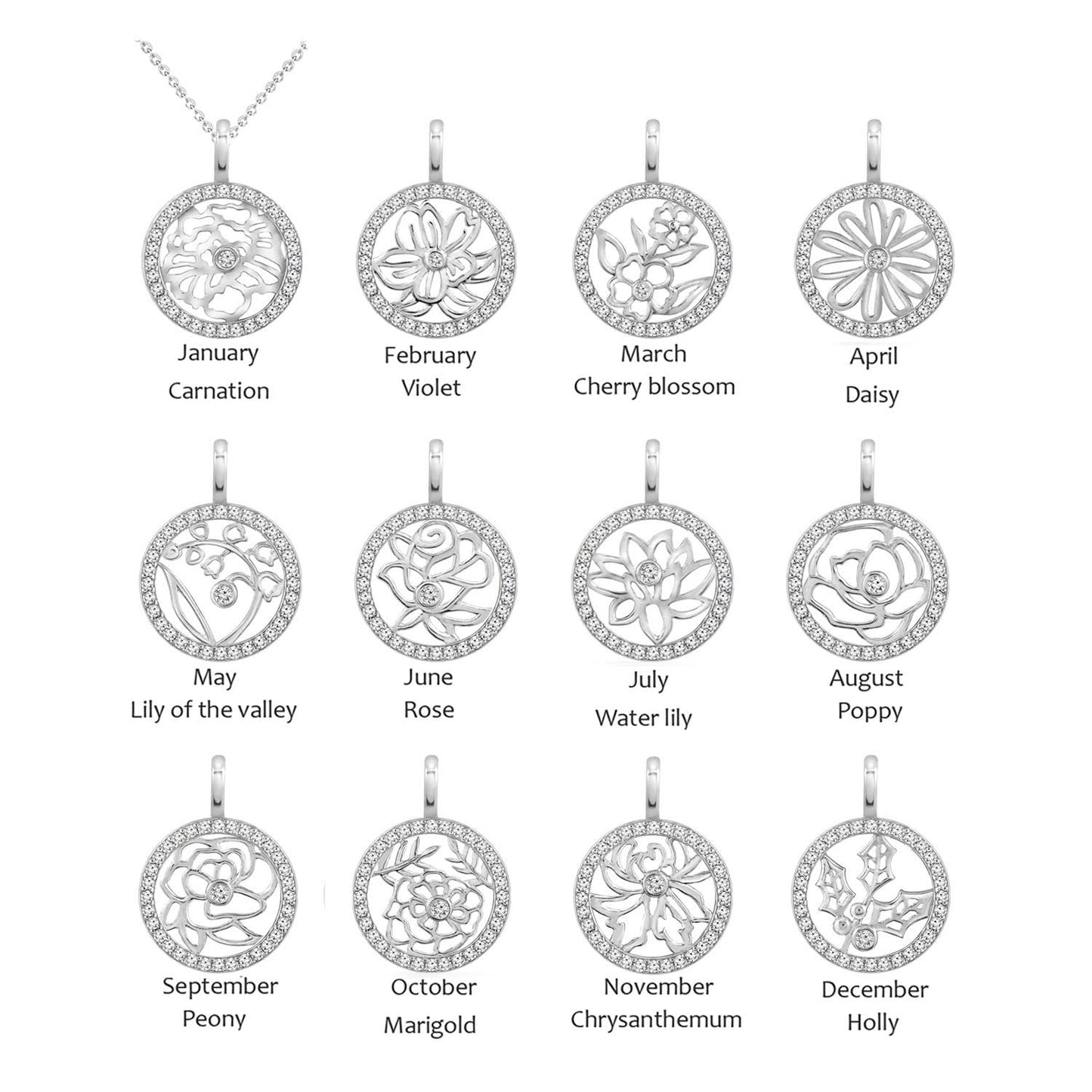 Birth Month Flower Pendant w/ Chain JEP23572