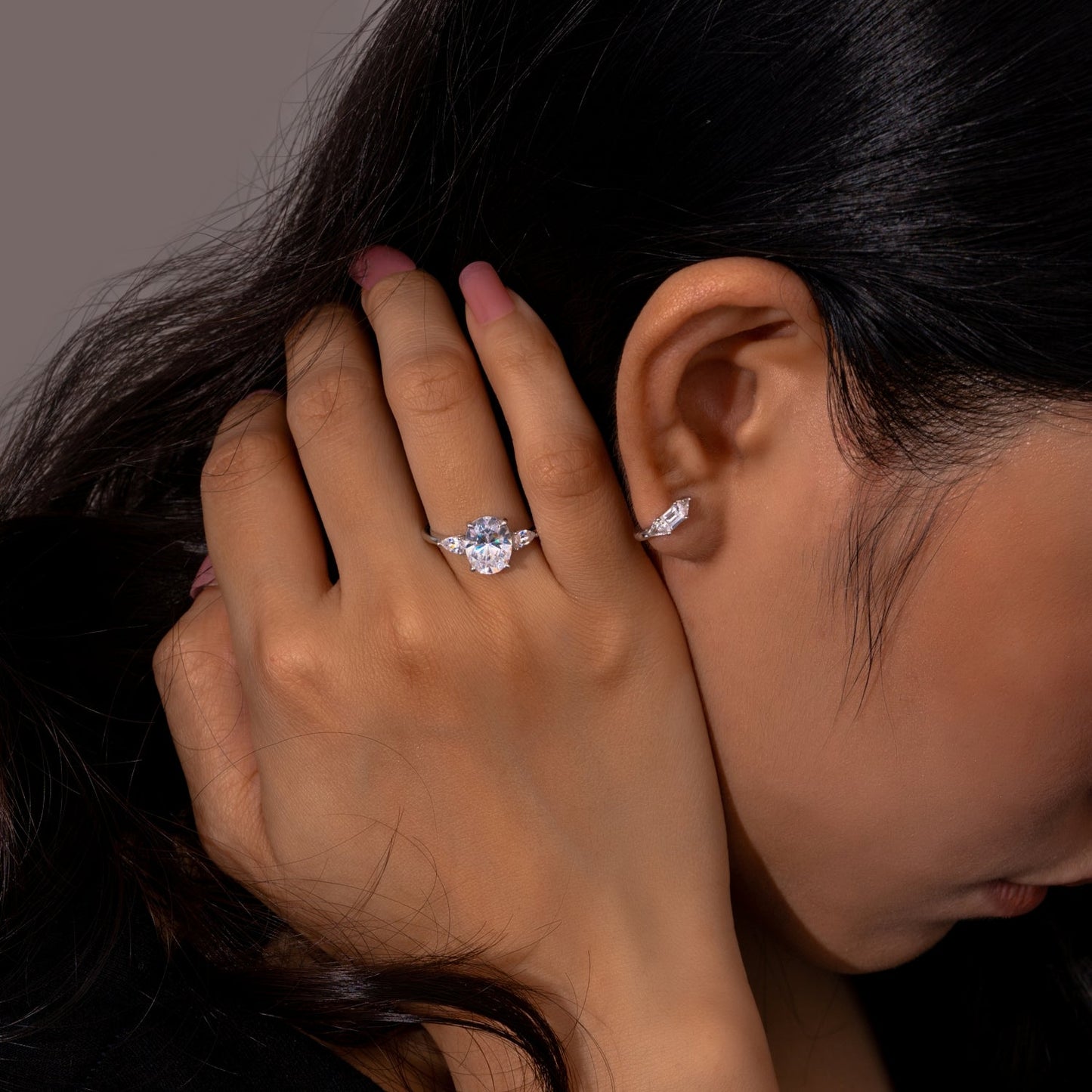 Three-stone Huggie Hoops