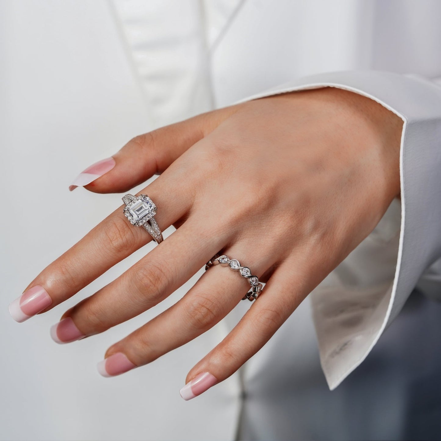 Halo Emerald Cut Split-Shank Ring JER04900