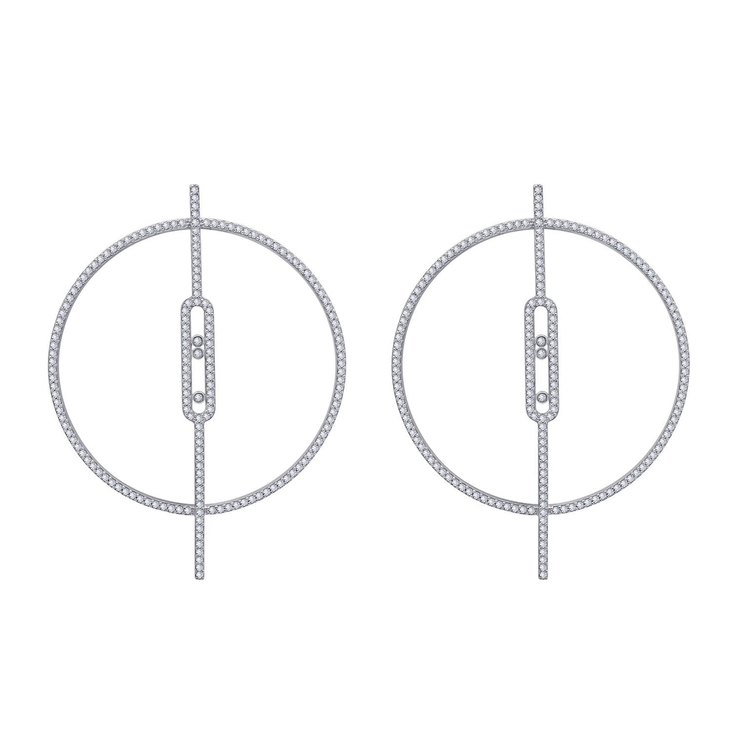 KIERA COUTURE Platinum Clad Sterling Silver Cubic Zirconia Dangle Circle and Bar Stud Earrings - GEMOUR