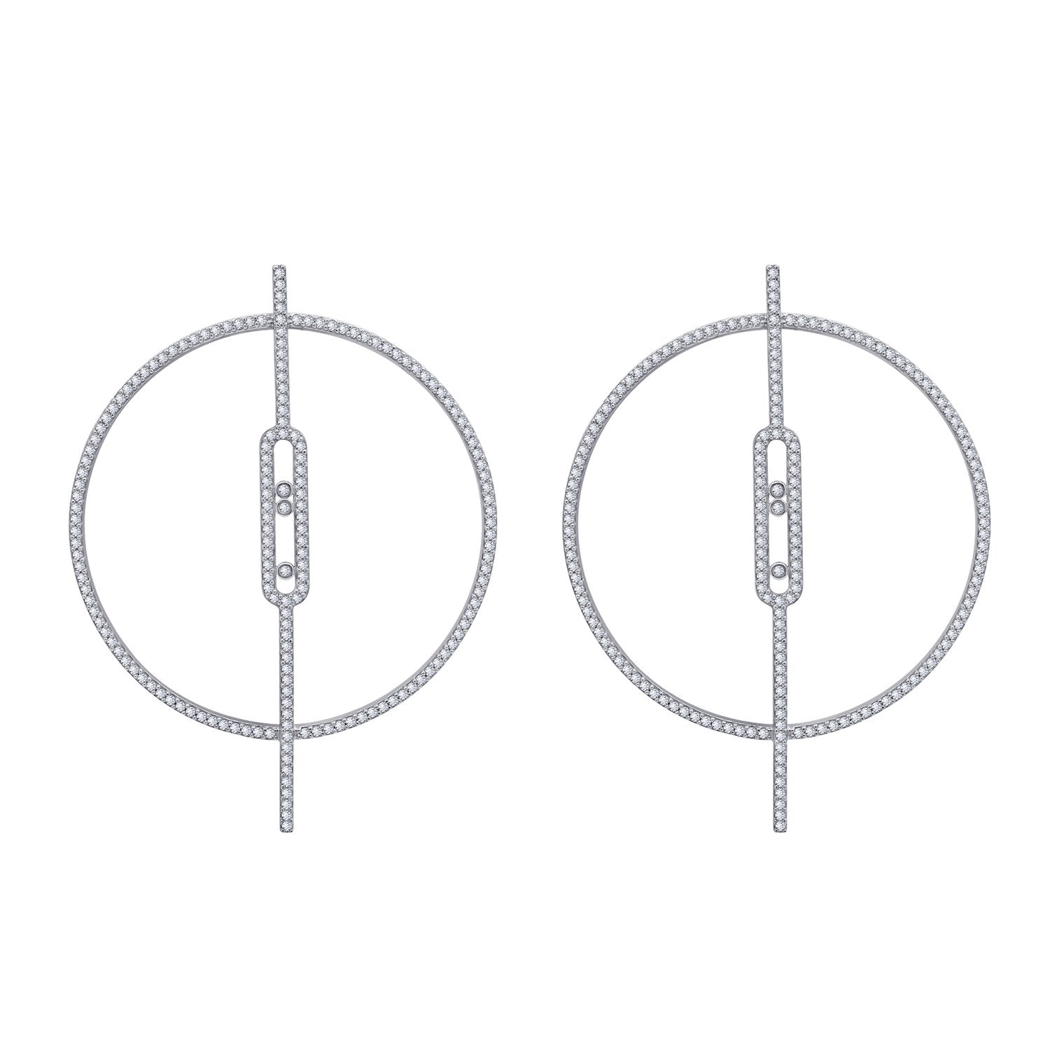 KIERA COUTURE Platinum Clad Sterling Silver Cubic Zirconia Dangle Circle and Bar Stud Earrings - GEMOUR