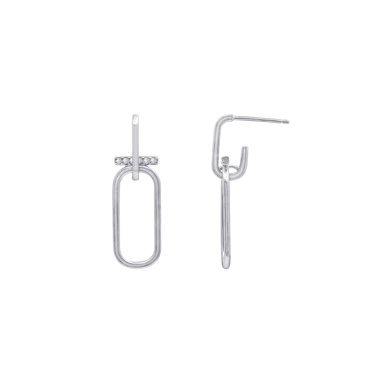 KIERA COUTURE Platinum Clad Sterling Silver Cubic Zirconia Double Link with Bar Drop Stud Earrings