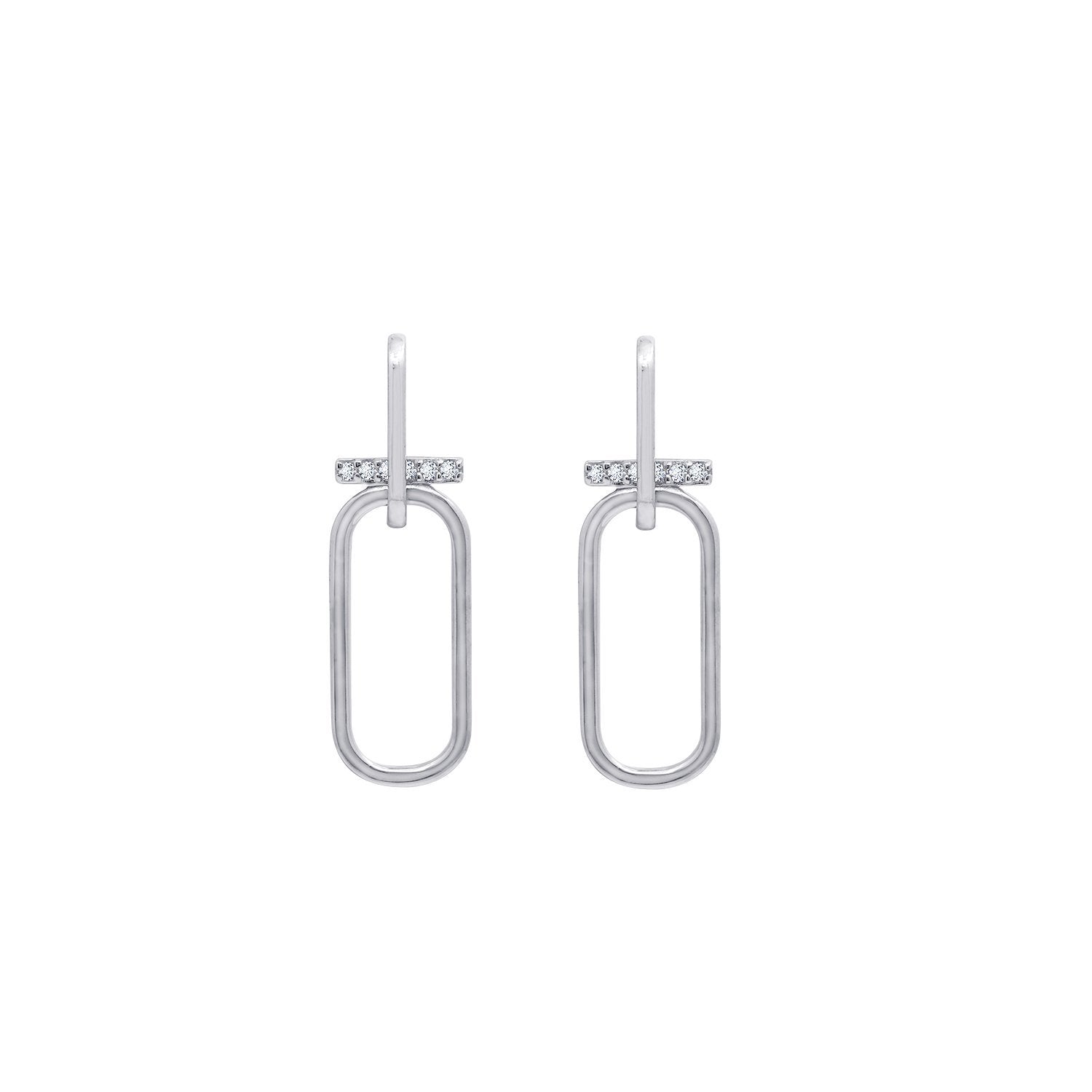 KIERA COUTURE Platinum Clad Sterling Silver Cubic Zirconia Double Link with Bar Drop Stud Earrings