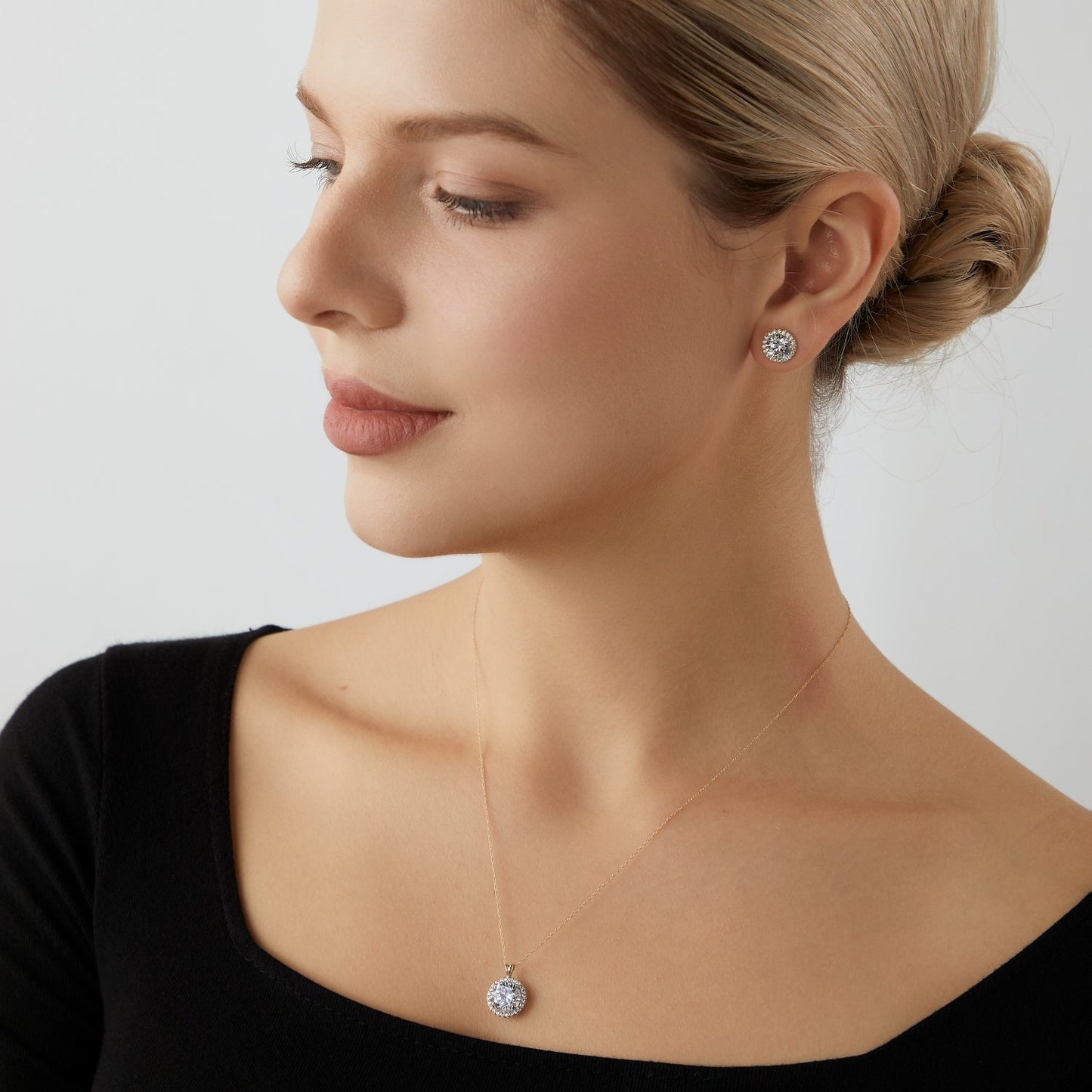 Choice Of Carat Solid Gold Halo Stud Earrings JEE27219