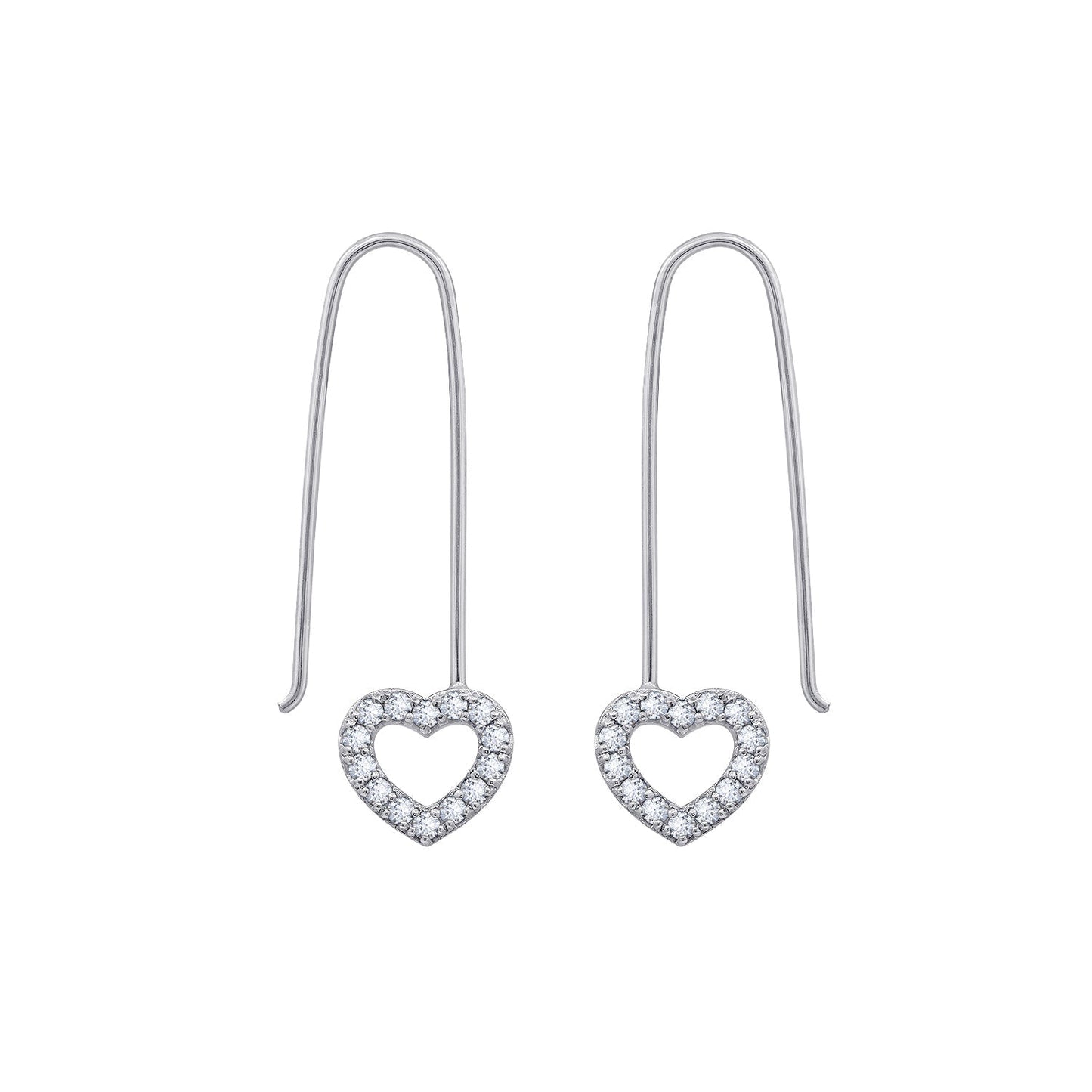 Pave Heart Dangle Oval Hoop Earrings JEE19894