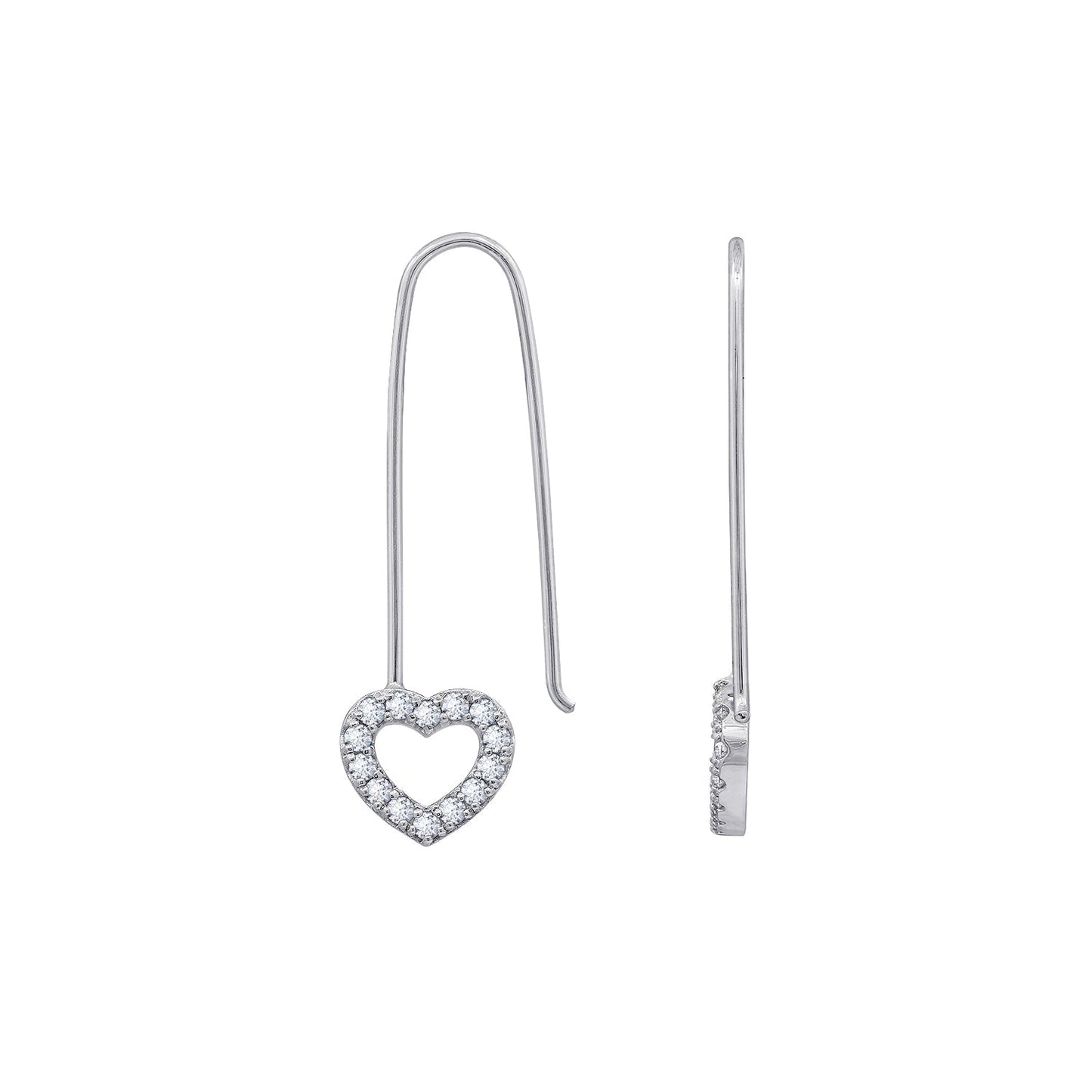 Pave Heart Dangle Oval Hoop Earrings JEE19894