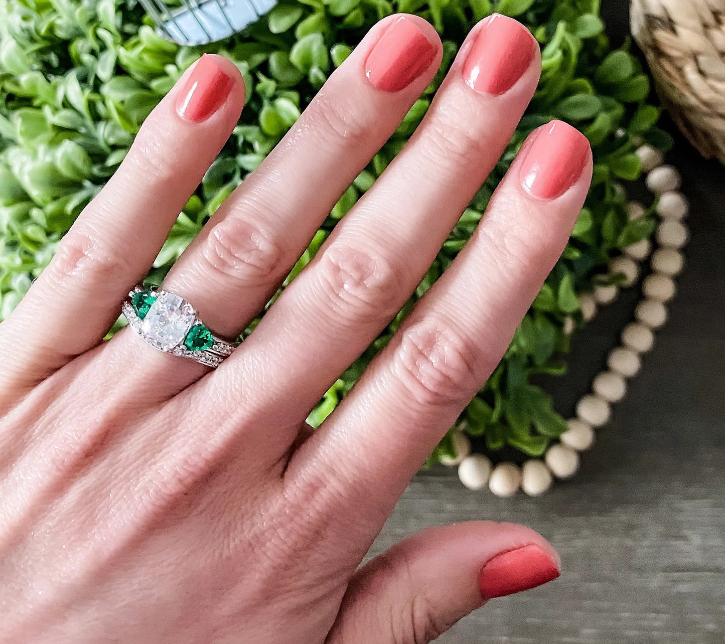 Emerald Cut 2.95 cttw 100-Facet Bridal Ring Set