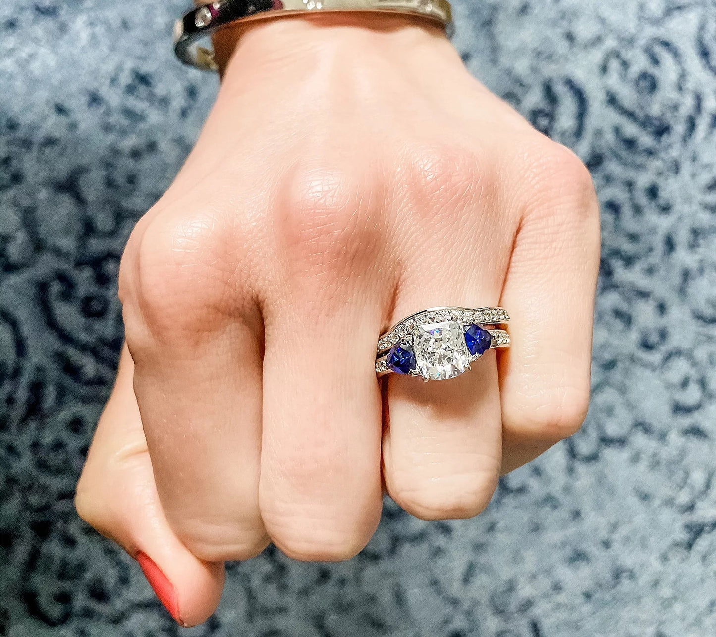 Emerald Cut 2.95 cttw 100-Facet Bridal Ring Set