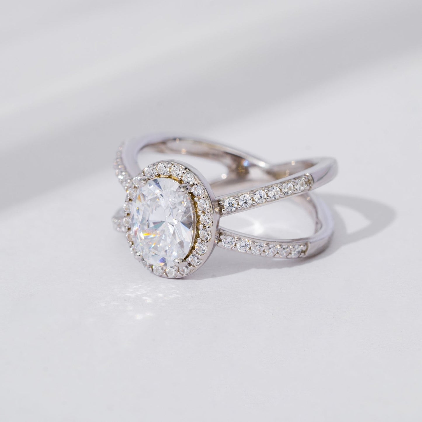 X Split Shank Oval Halo Solitaire Ring JER25940