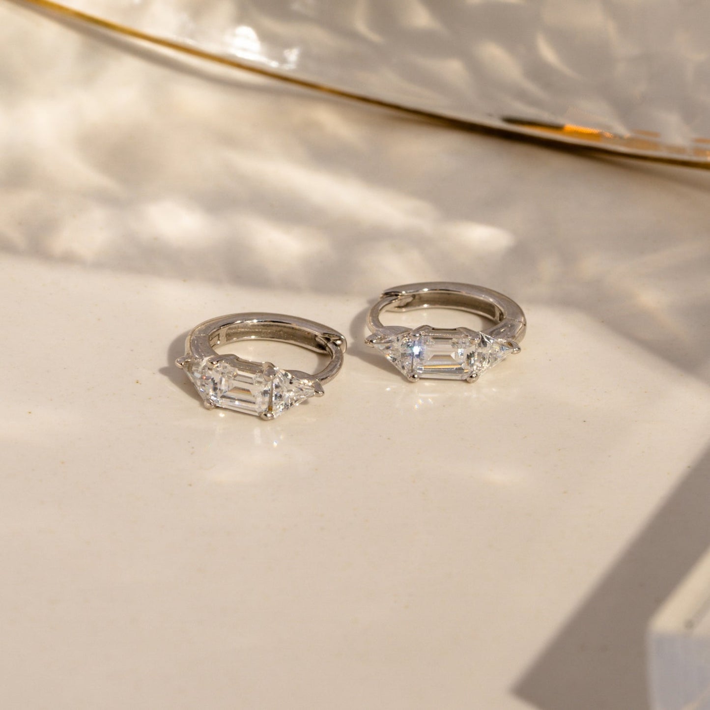 Three-stone Huggie Hoops