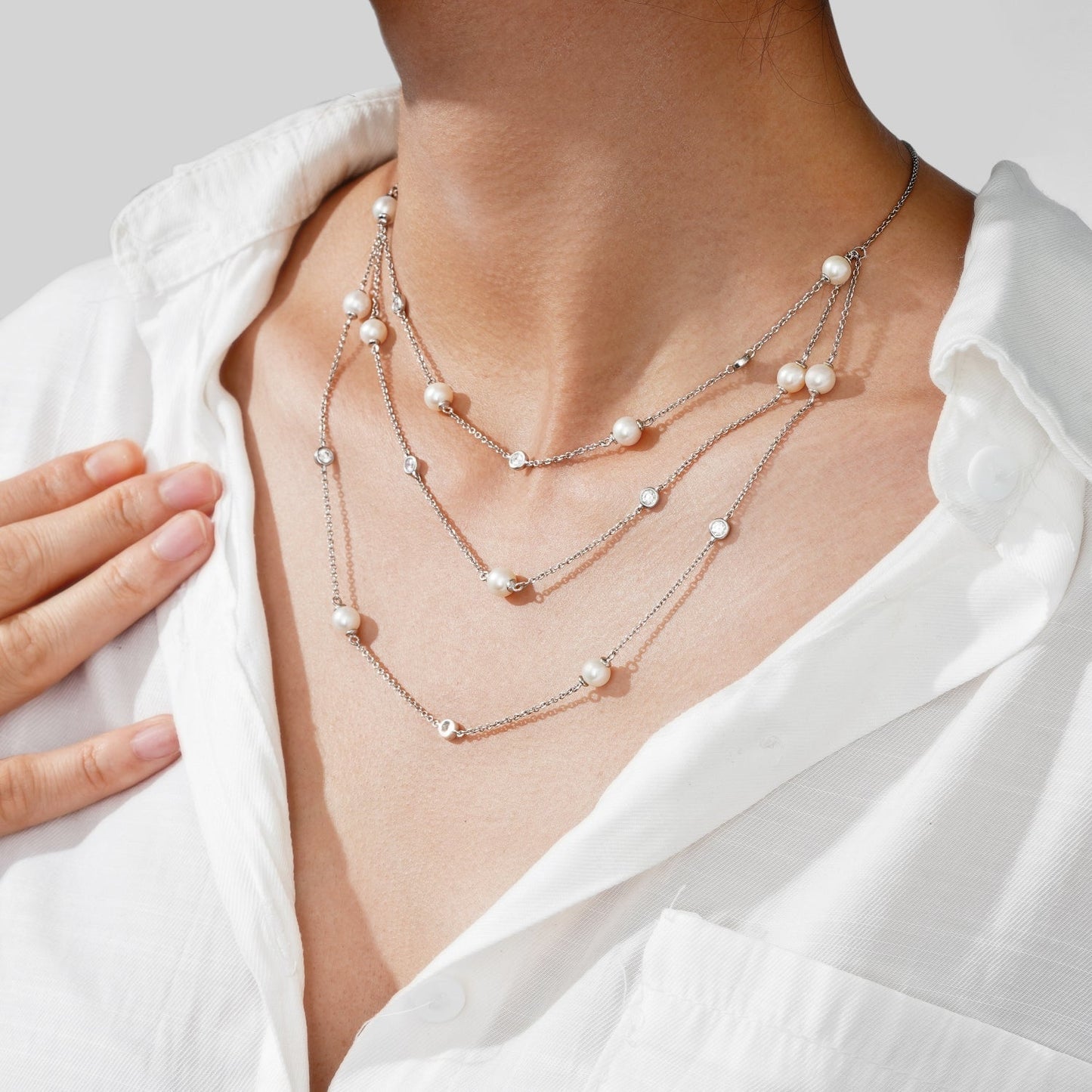 Pearl Layer Station Necklace JEN05417