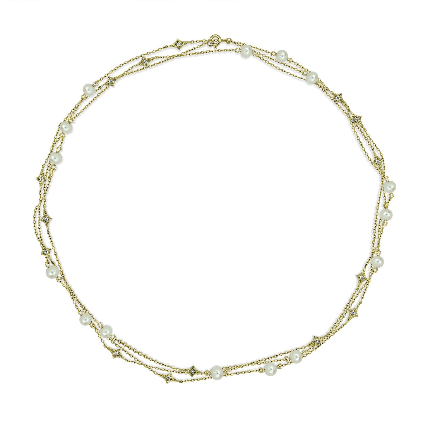 Diva's Dream White Pearl Station Necklace