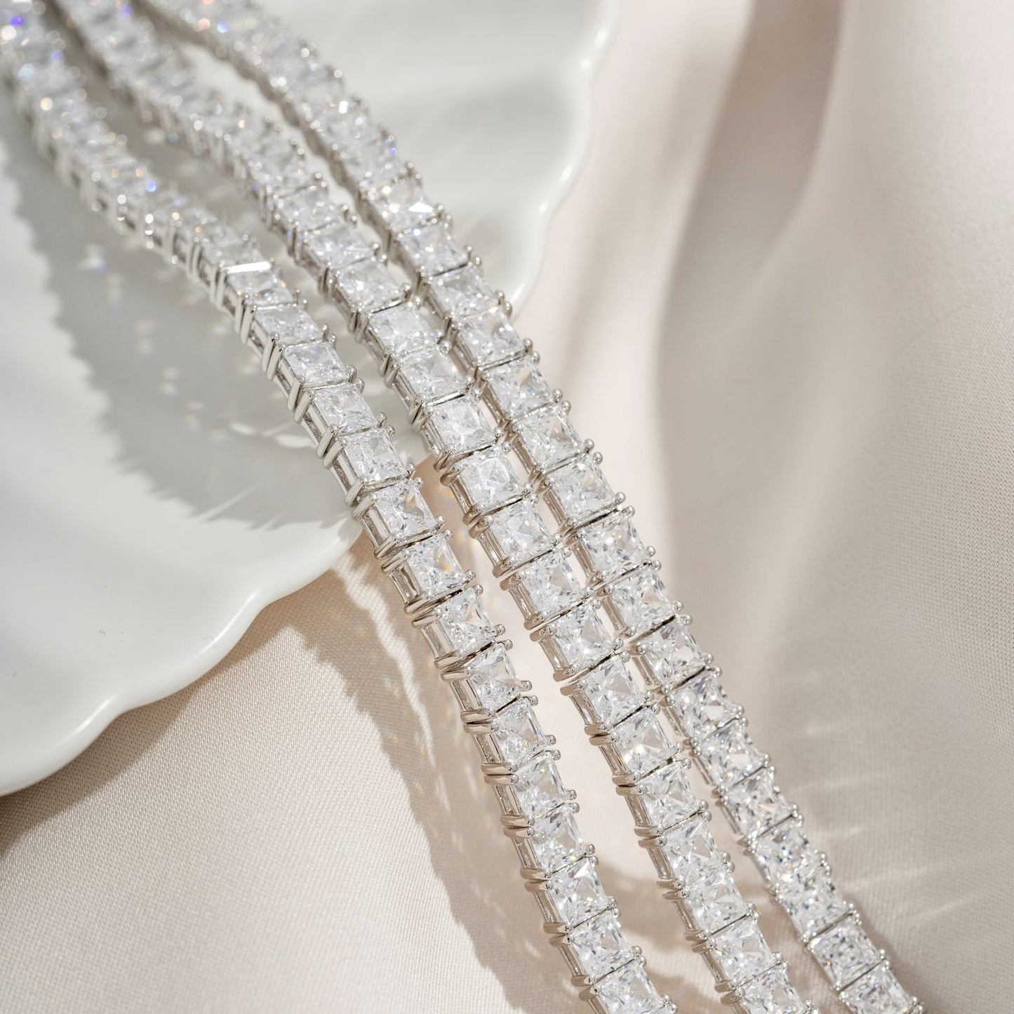 Choice Of 3mm 4mm 5mm Princess Tennis Necklace, Silver JEN26130