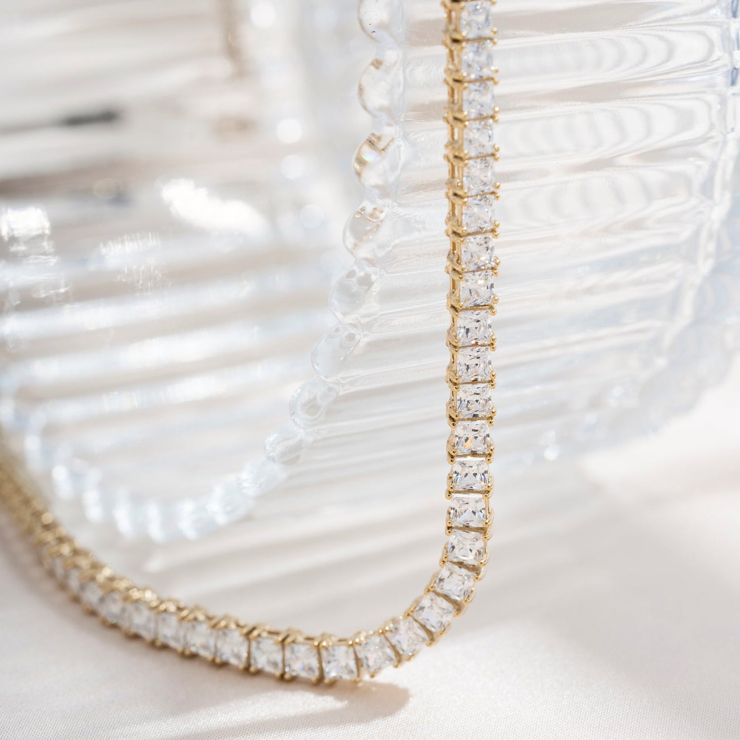 Choice Of 3mm 4mm 5mm Princess Tennis Necklace, Brass JEN26130