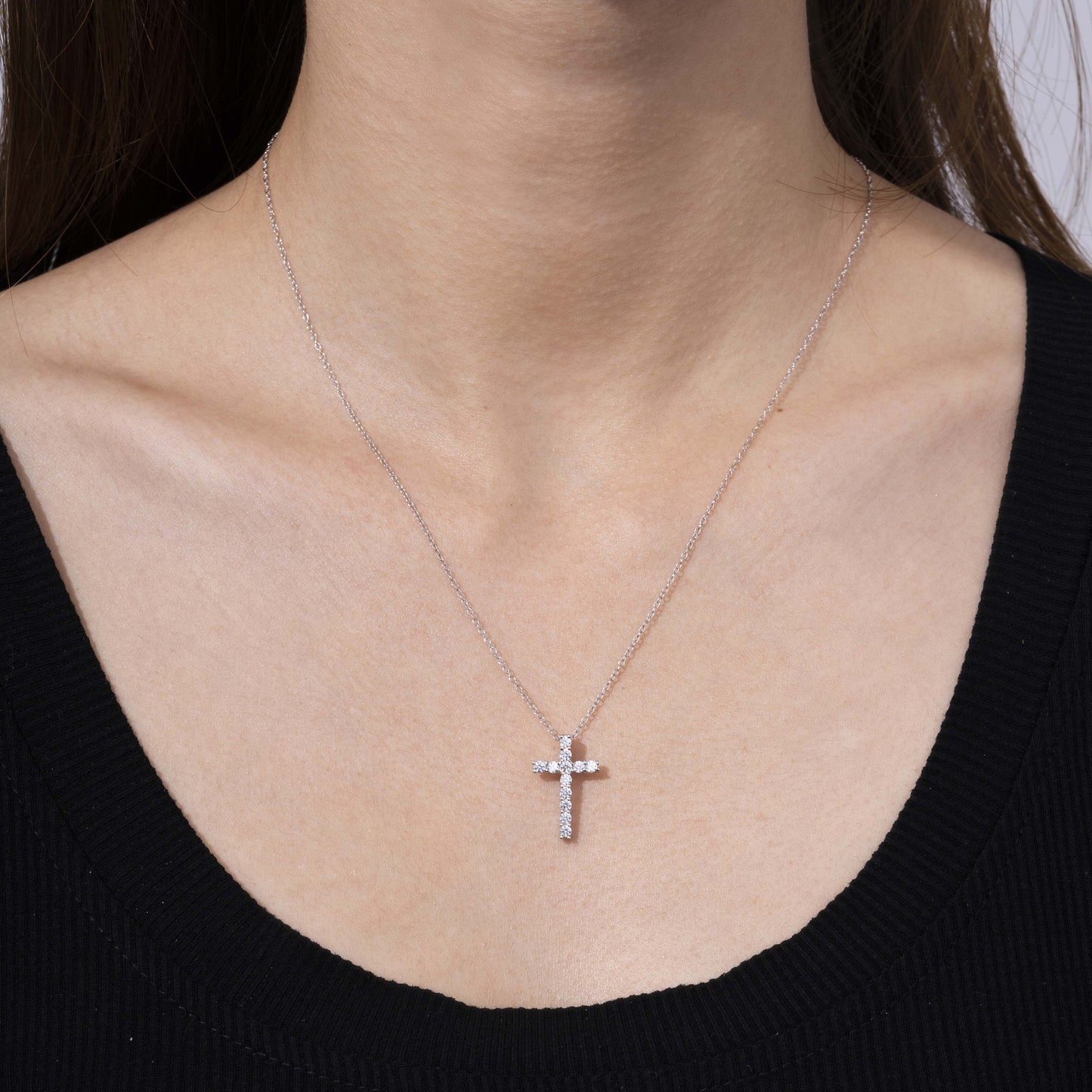 Pave Cross Pendant Necklace, 18"