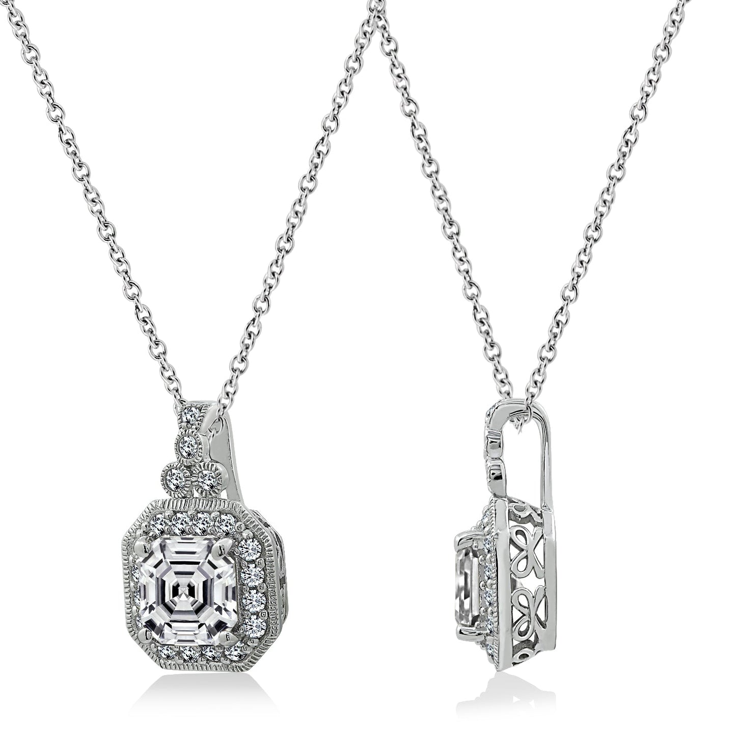 Asscher Cut Pendant Necklace, 16" + 2"