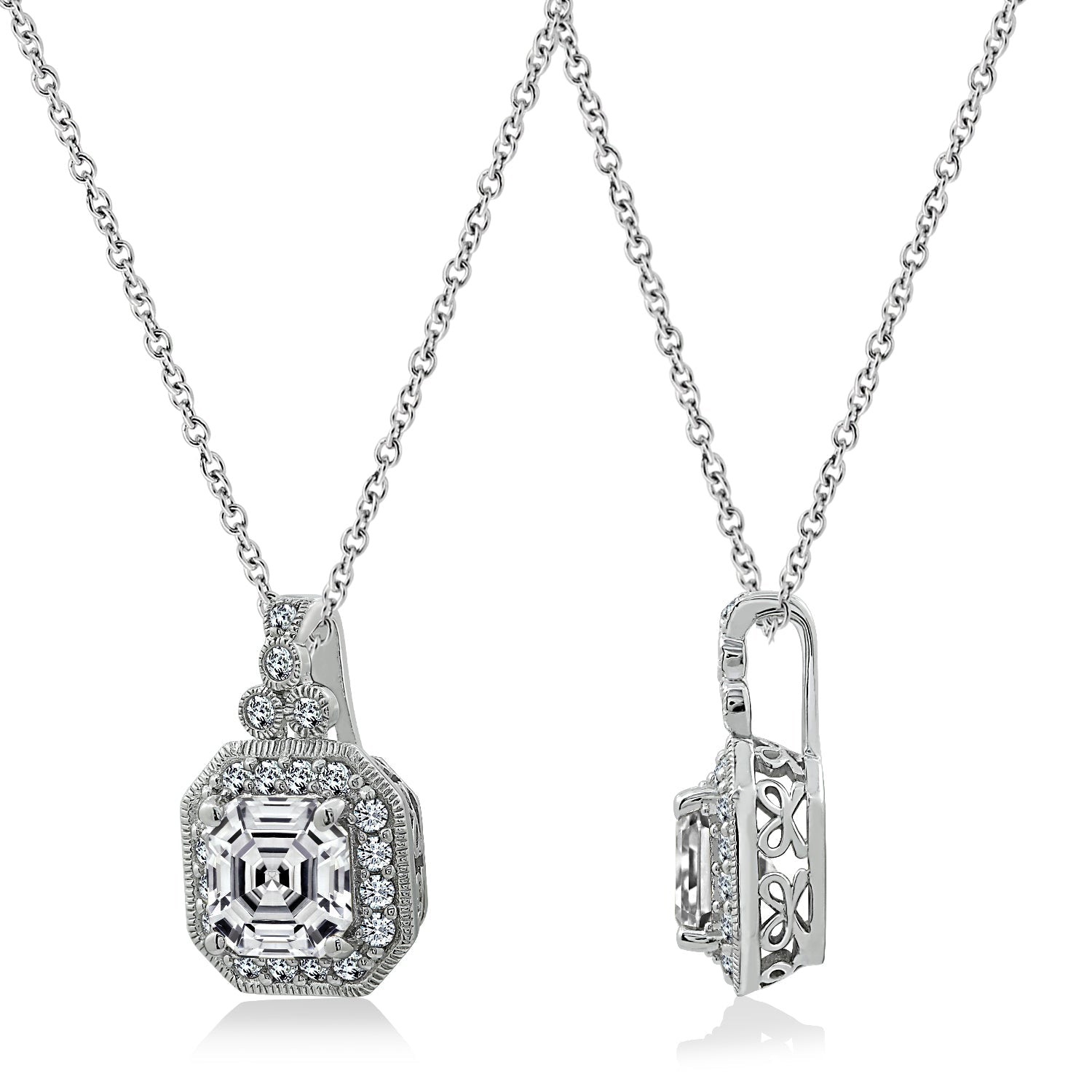 Asscher Cut Pendant Necklace, 16" + 2"