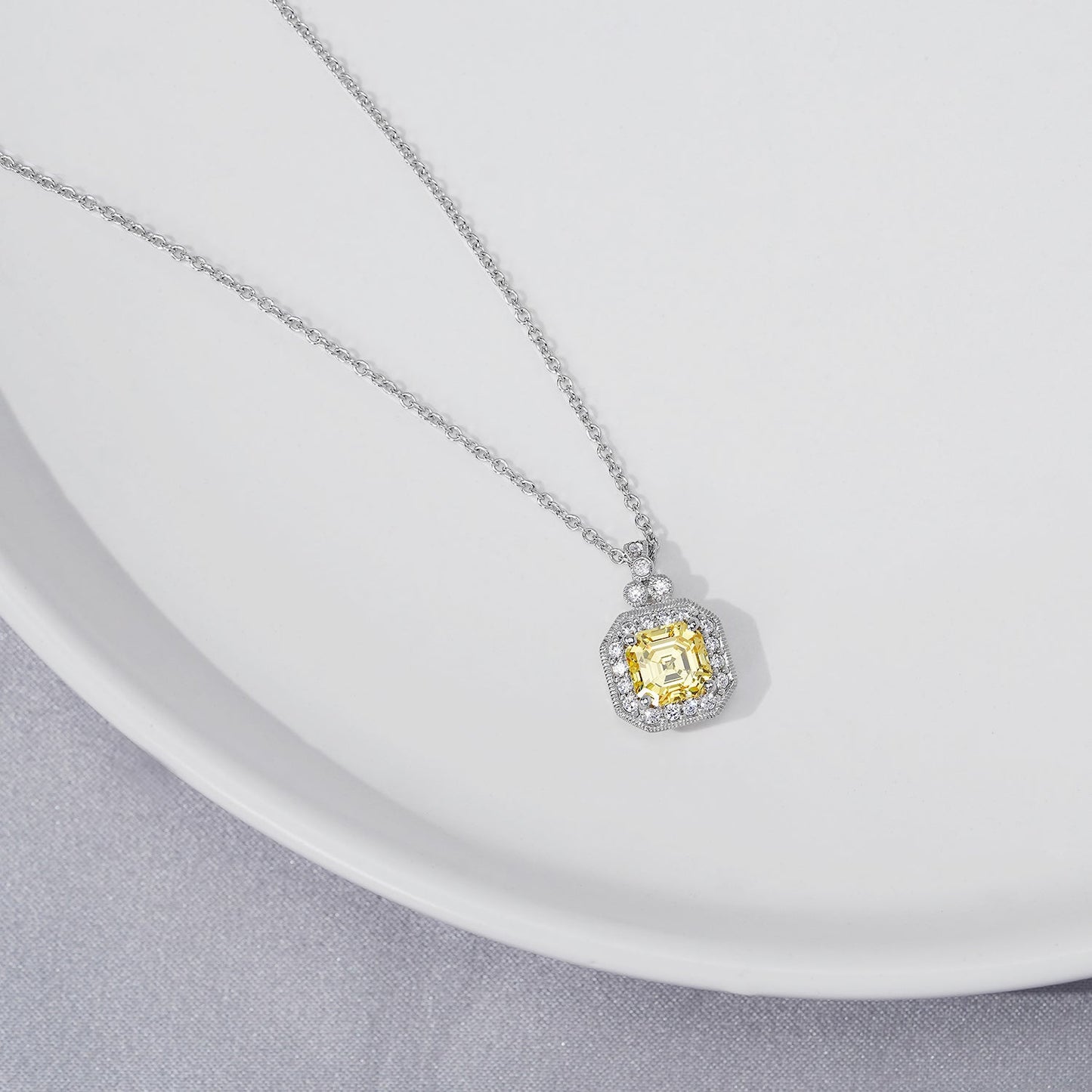 Asscher Cut Pendant Necklace, 16" + 2"