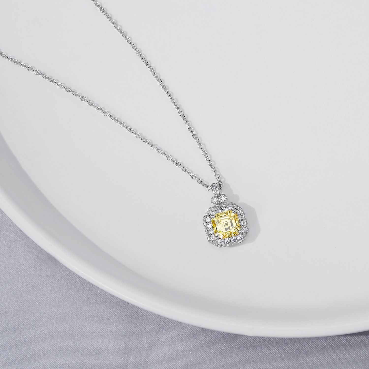 Asscher Cut Pendant Necklace, 16" + 2"