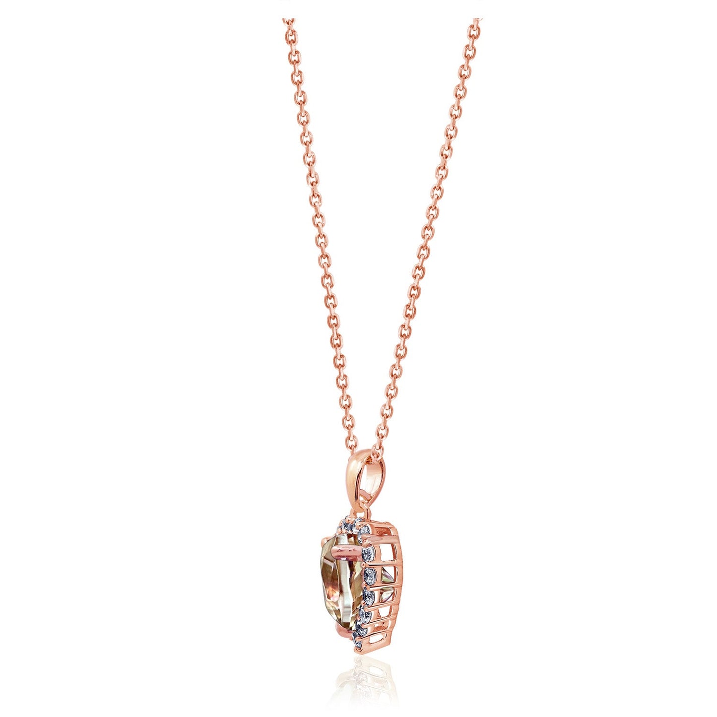 Heart Misty Rose Topaz Halo Pendant Necklace
