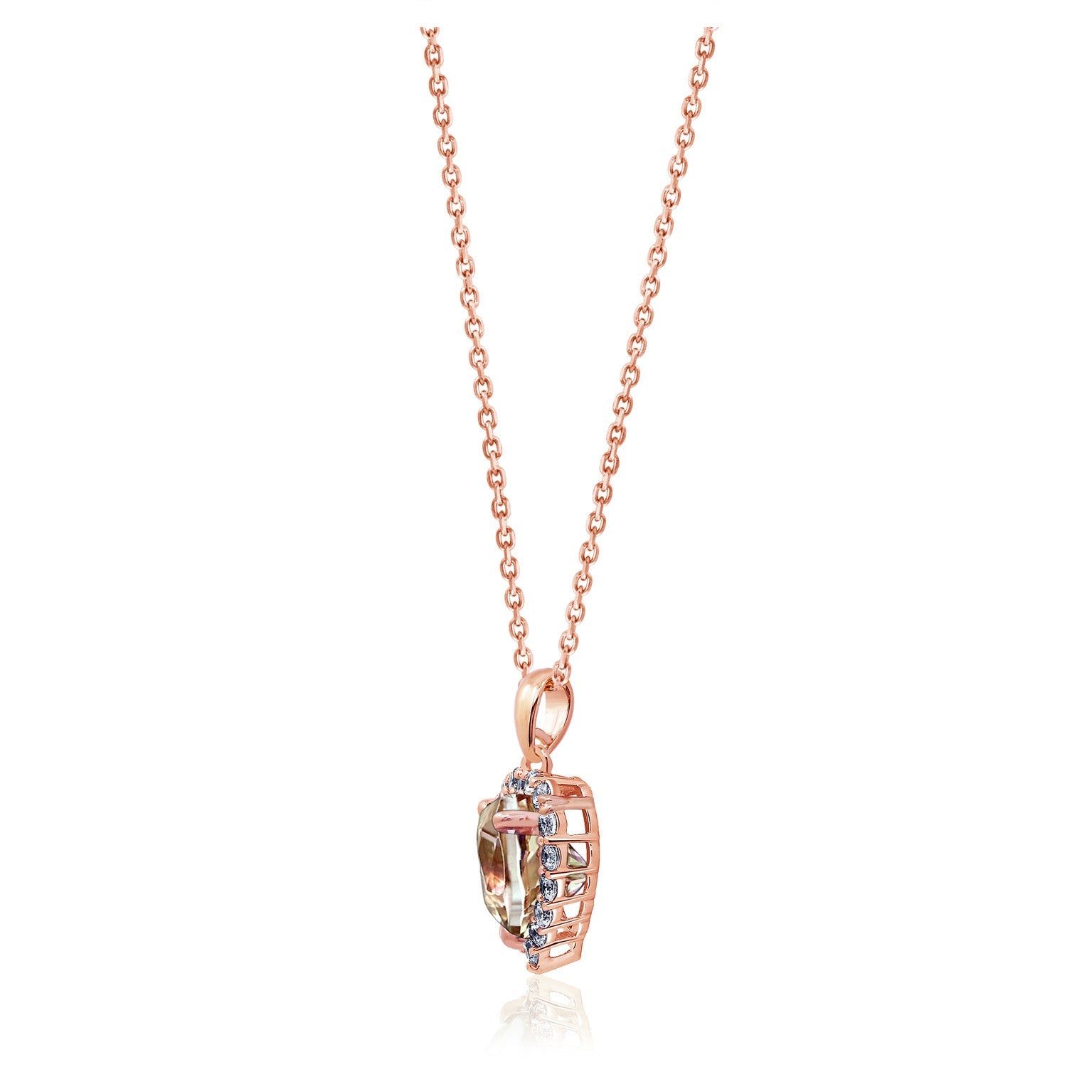 Heart Misty Rose Topaz Halo Pendant Necklace