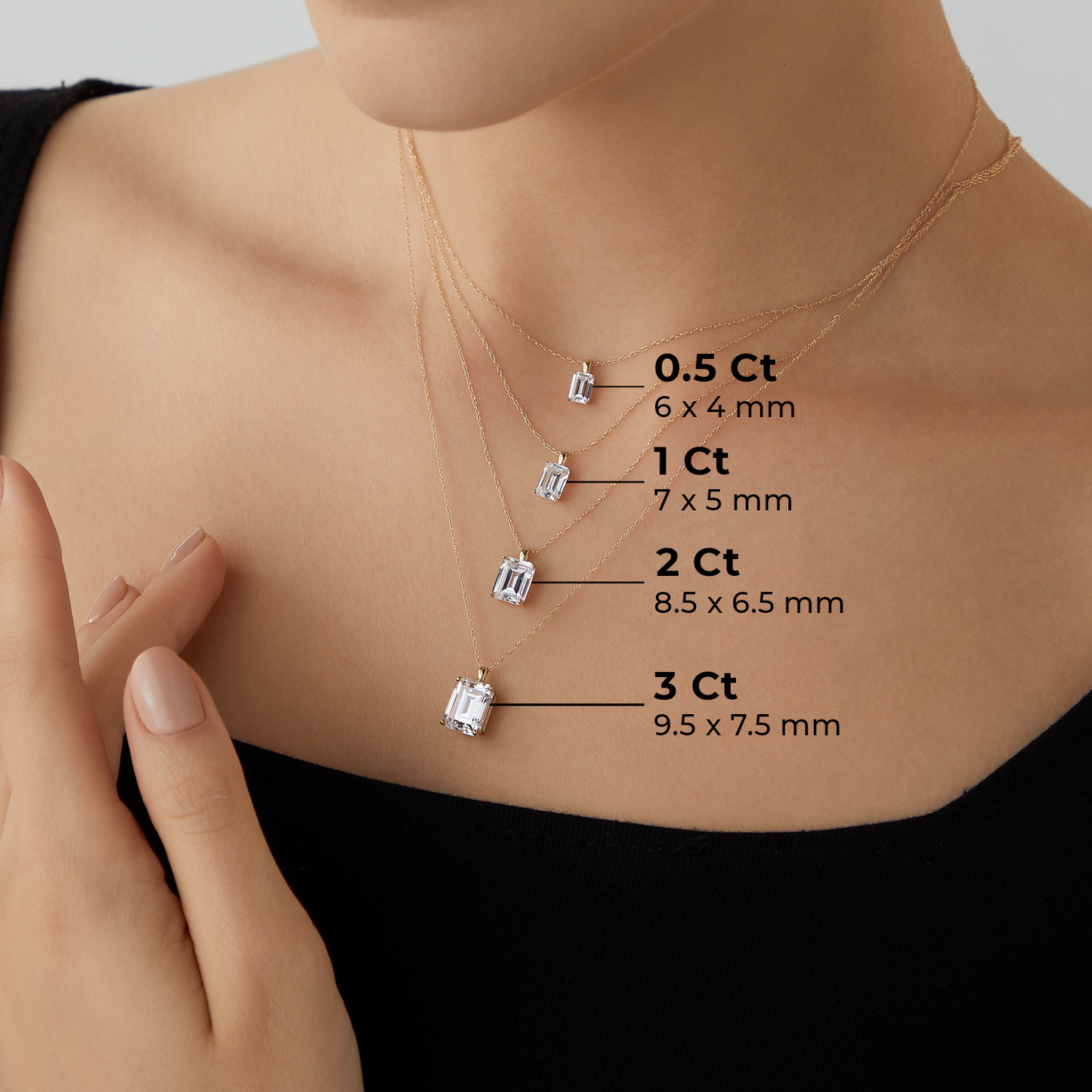 Choice Of Carat Solid Gold Emerald Cut Solitaire Necklace JEP26855
