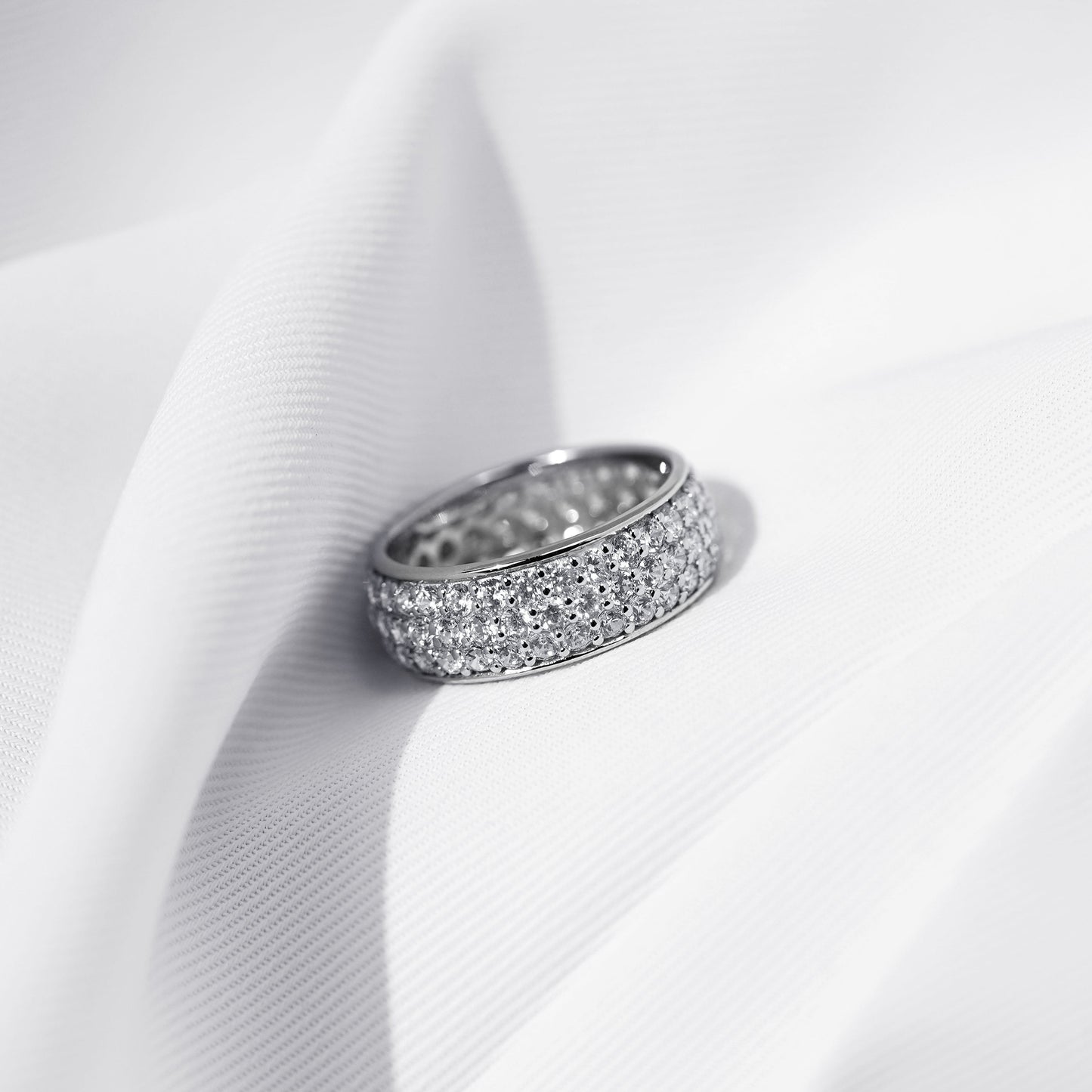Three-Row Pave Round Cut Ring