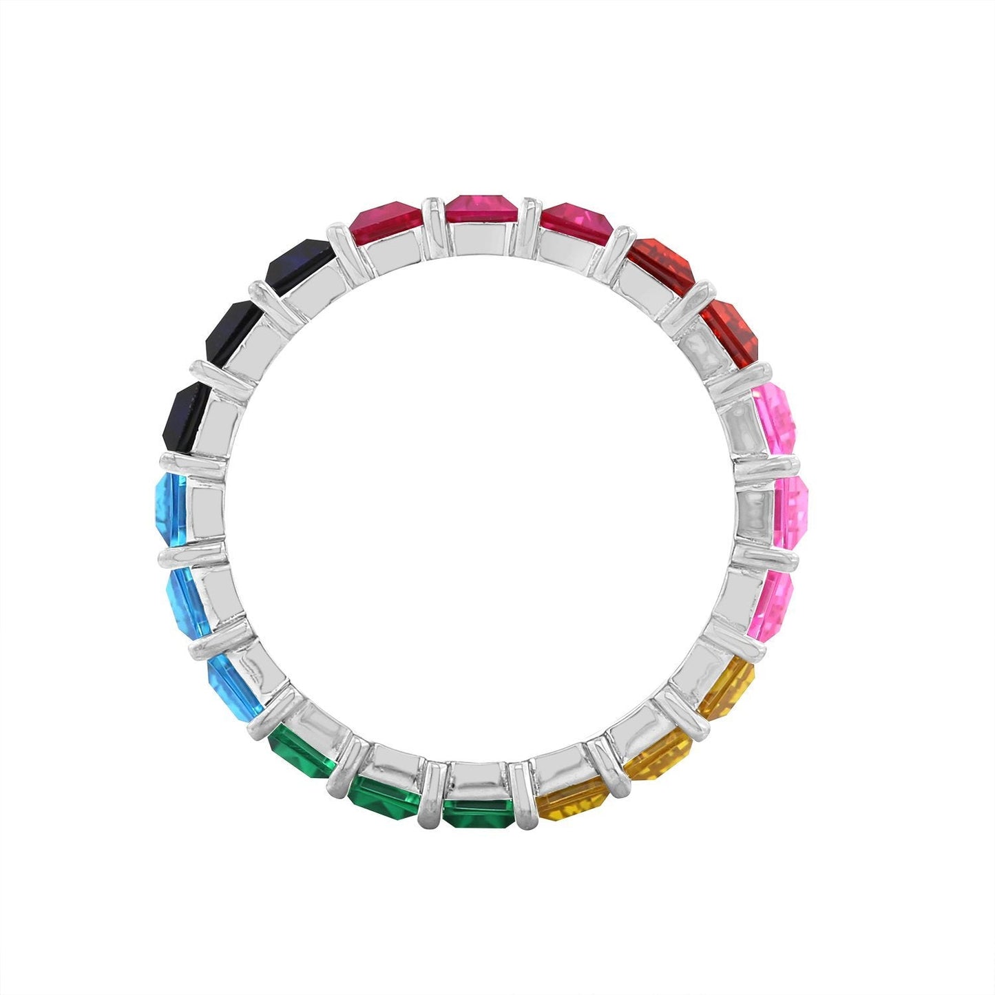 KIERA COUTURE Multicolored Princess Baguette Sterling Silver Band Ring - GEMOUR