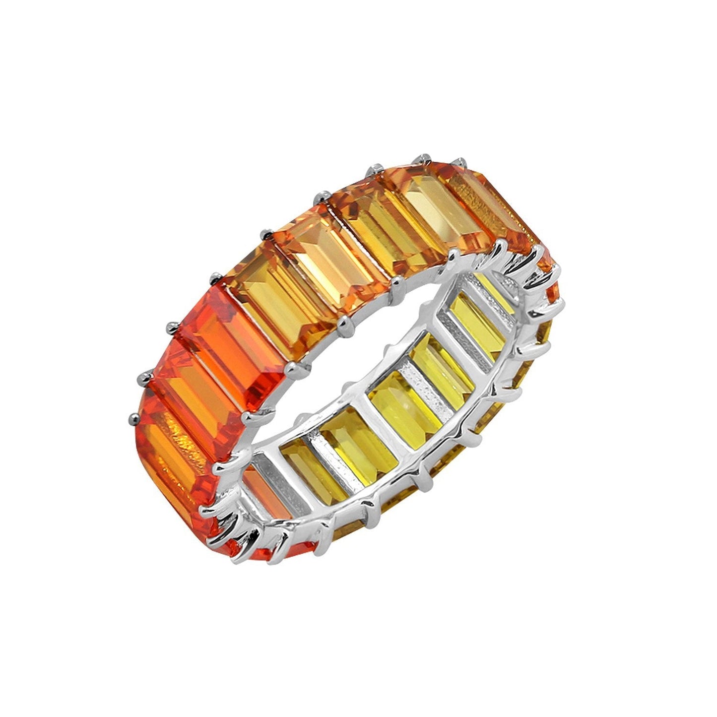 KIERA COUTURE Multicolored Princess Baguette Sterling Silver Band Ring - GEMOUR