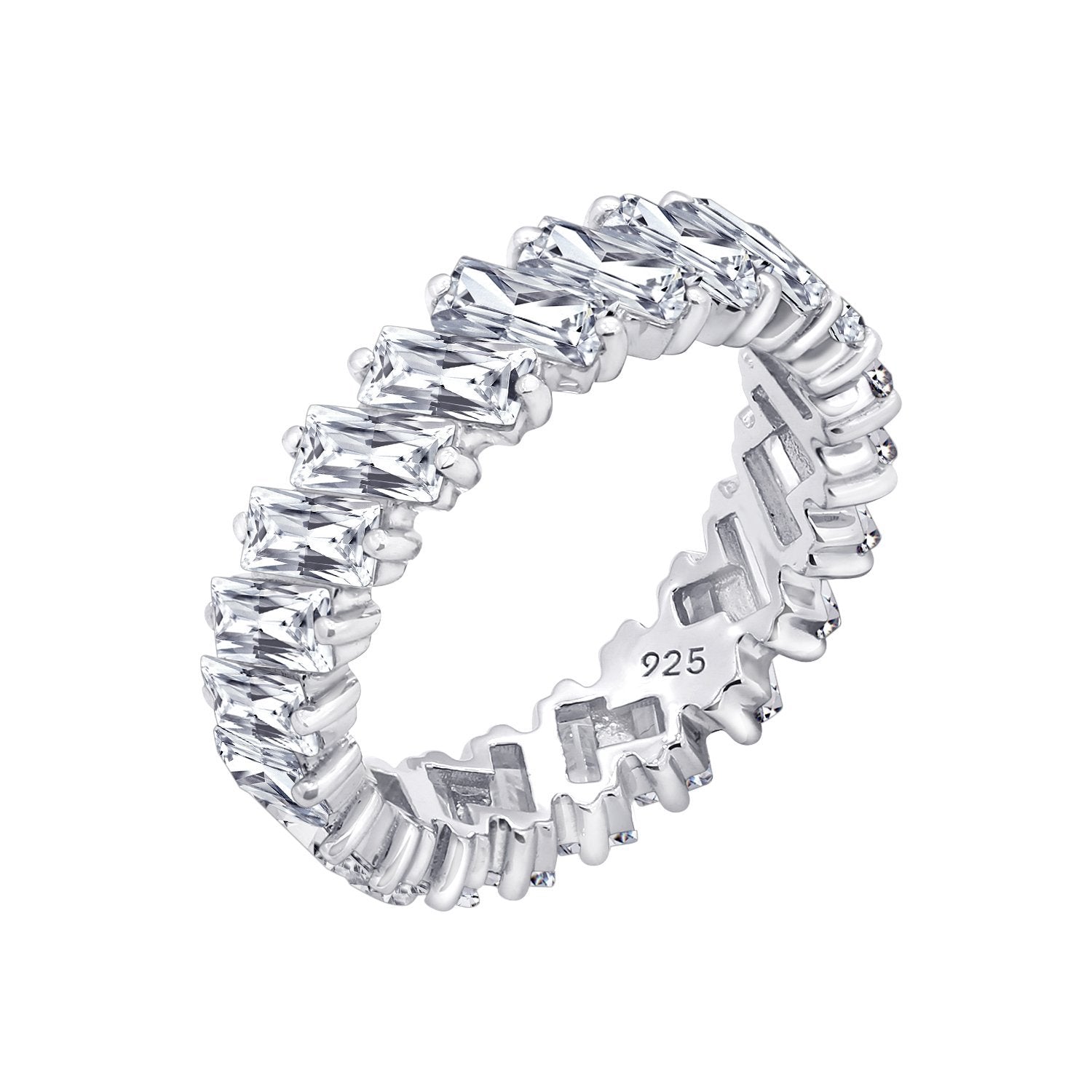 KIERA NEW YORK Platinum Clad Sterling Silver 5.28 cttw Baguette Cut Cubic Zirconia Ring