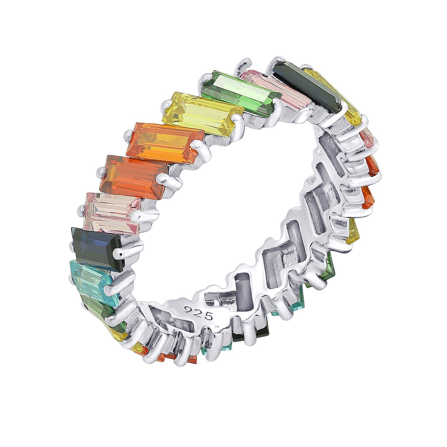 KIERA NEW YORK Platinum Clad Sterling Silver 5.28 cttw Baguette Cut Cubic Zirconia Ring