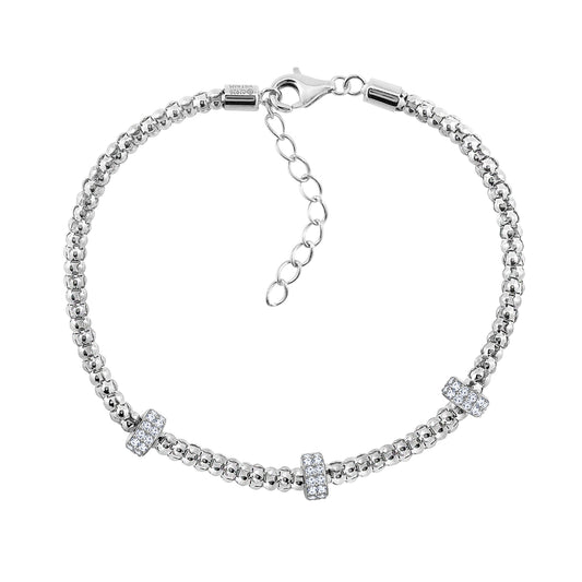 Pave Roundel Station Bracelet With Popcorn Chain