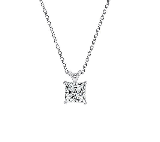 1.00 cttw Solitaire Princess-Cut Prong Set Pendant w/ Chain