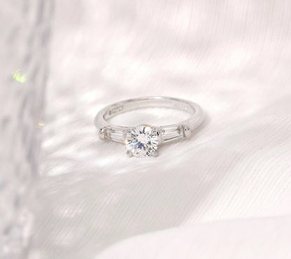 1.50 cttw Round & Baguette Three Stones Ring