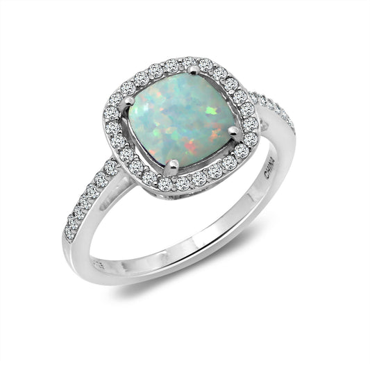 Opal Cushion Halo Ring