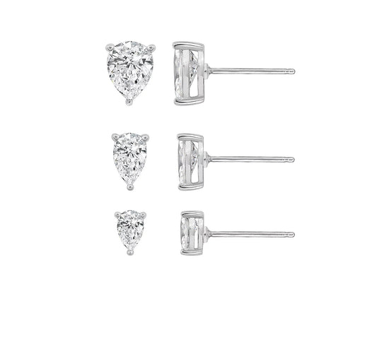 Pear Cut Setting Solitaire Stud Earrings Set