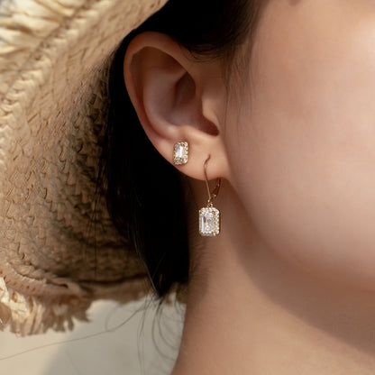 Emerald Cut Halo Stud Earrings JEE09558 JEE09825 JEE09785