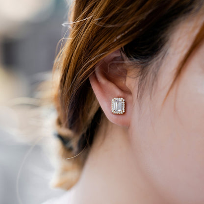 Emerald Cut Halo Stud Earrings JEE09558 JEE09825 JEE09785