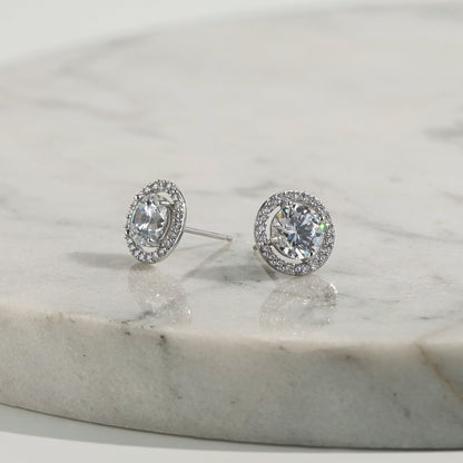 Floating Stone Halo Stud Earrings JEE10936