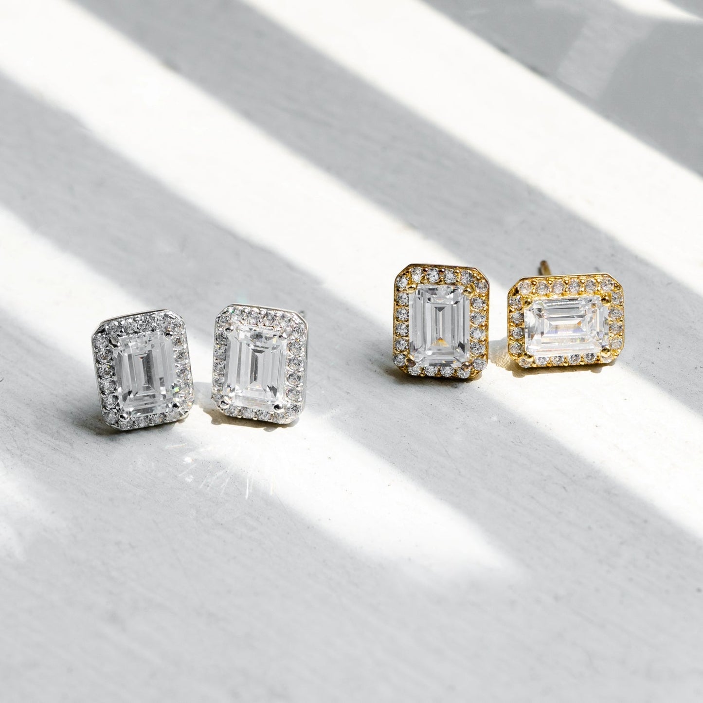 Emerald Cut Halo Stud Earrings JEE09558 JEE09825 JEE09785