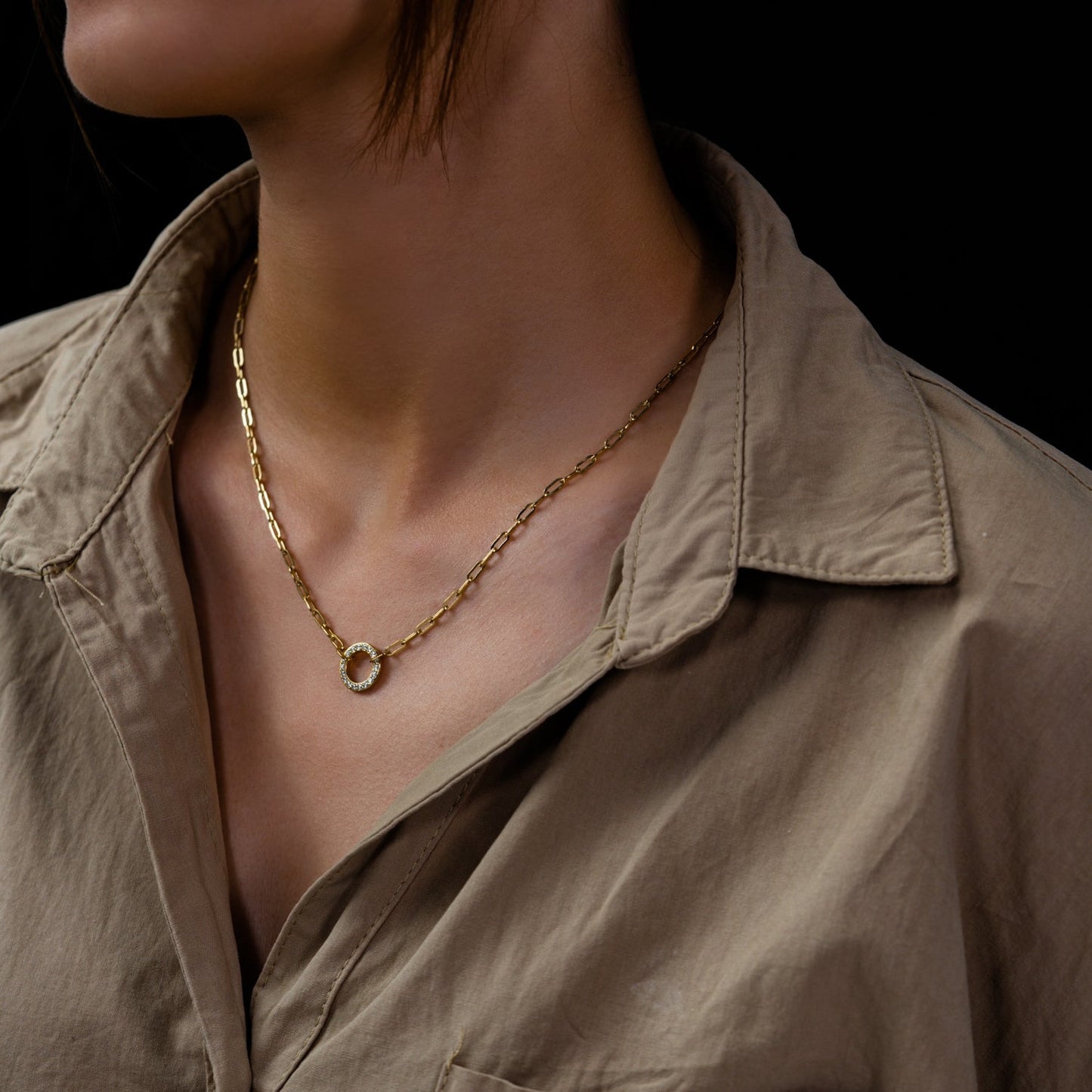 Pave Paper Clip Chain Necklace