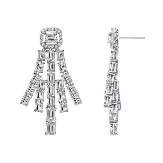 KIERA COUTURE Platinum Clad Sterling Silver Emerald Cut Cubic Zirconia Chandelier Drop Earrings