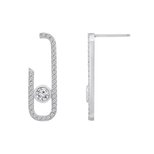 KIERA COUTURE Platinum Clad Sterling Silver Cubic Zirconia Front Facing J-Shaped Drop Stud Earrings