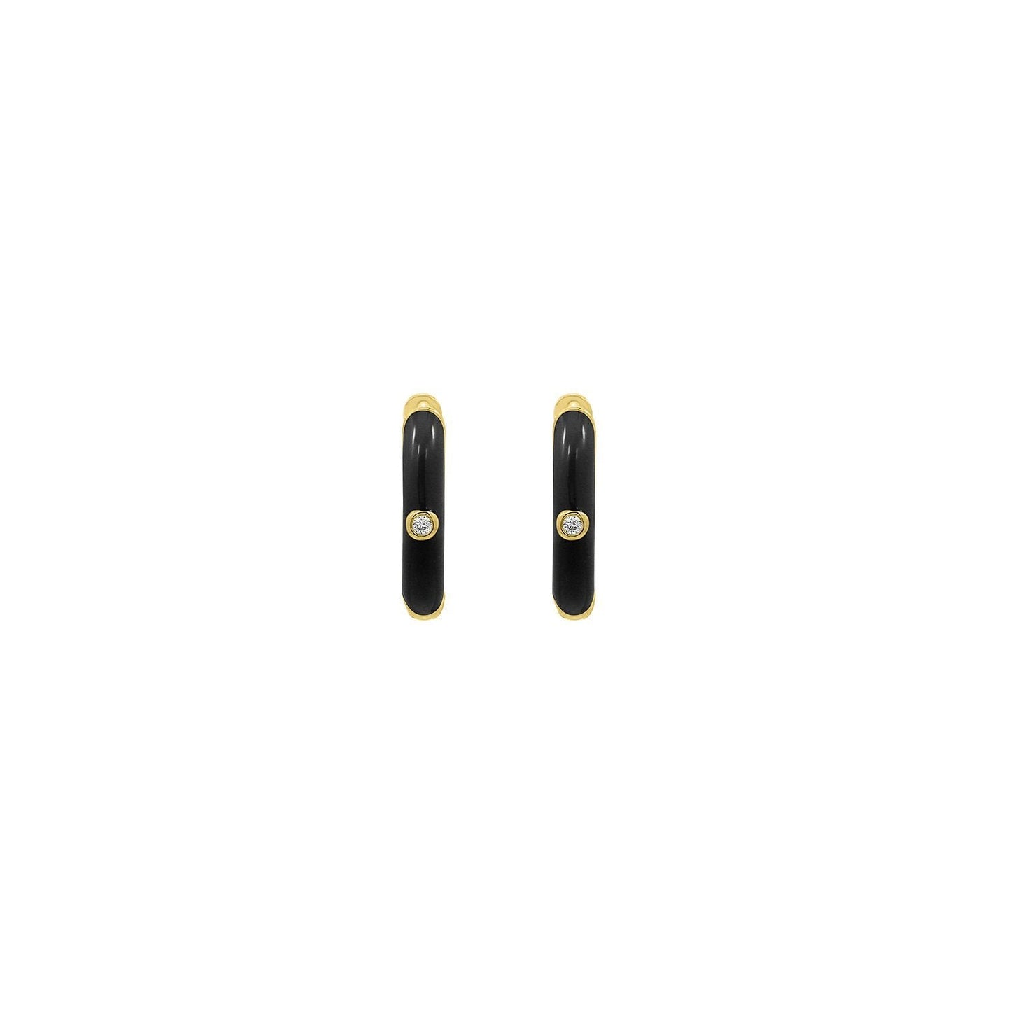 Black Enamel Huggie Hoop Earrings