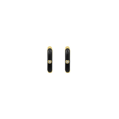 Black Enamel Huggie Hoop Earrings