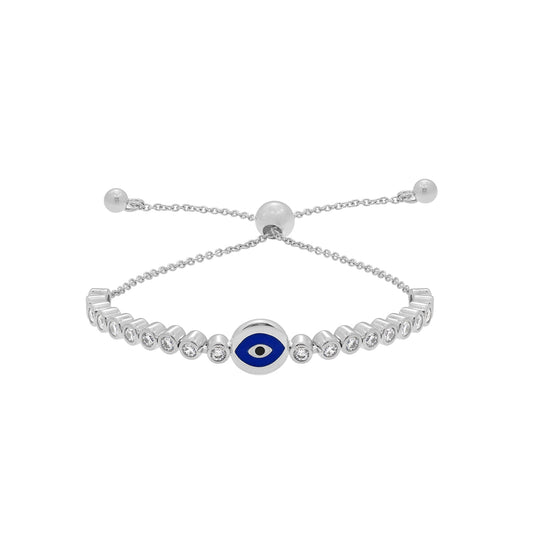 Blue Evil Eye Half Tennis Bolo Bracelet JEB18666