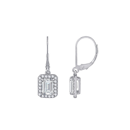 Emerald Cut Halo Leverback Earrings JEE09972 JEE09832