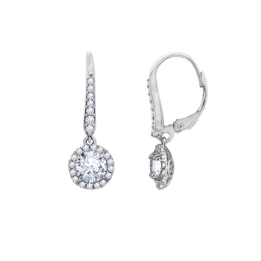 2ct Halo Dangle Leverback Earrings