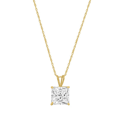 14K Gold 3cttw Zirconia Square Pendant with Chain